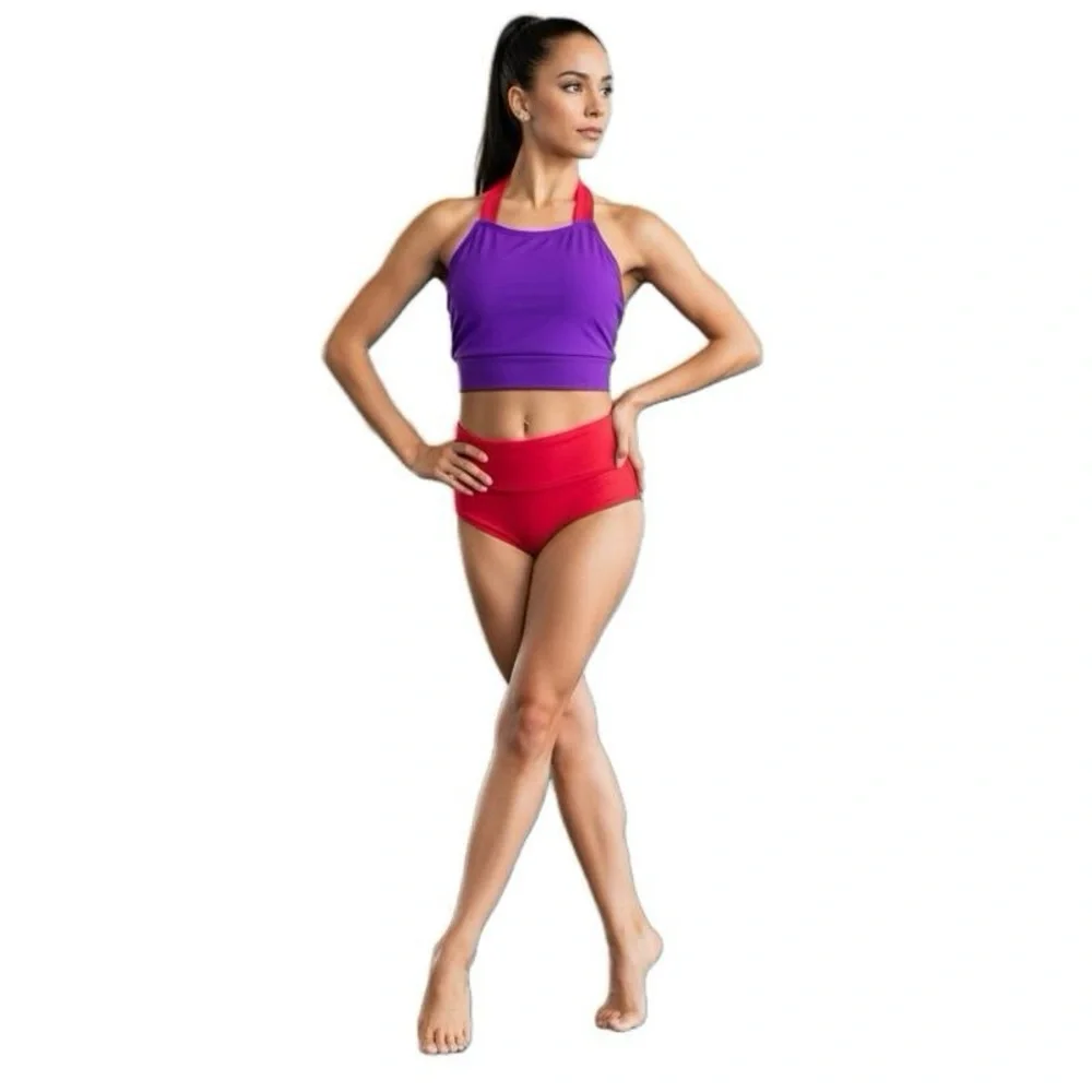Baltogs‎ red briefs CM NWT and theatricals red/purple crop top CM NWT dance